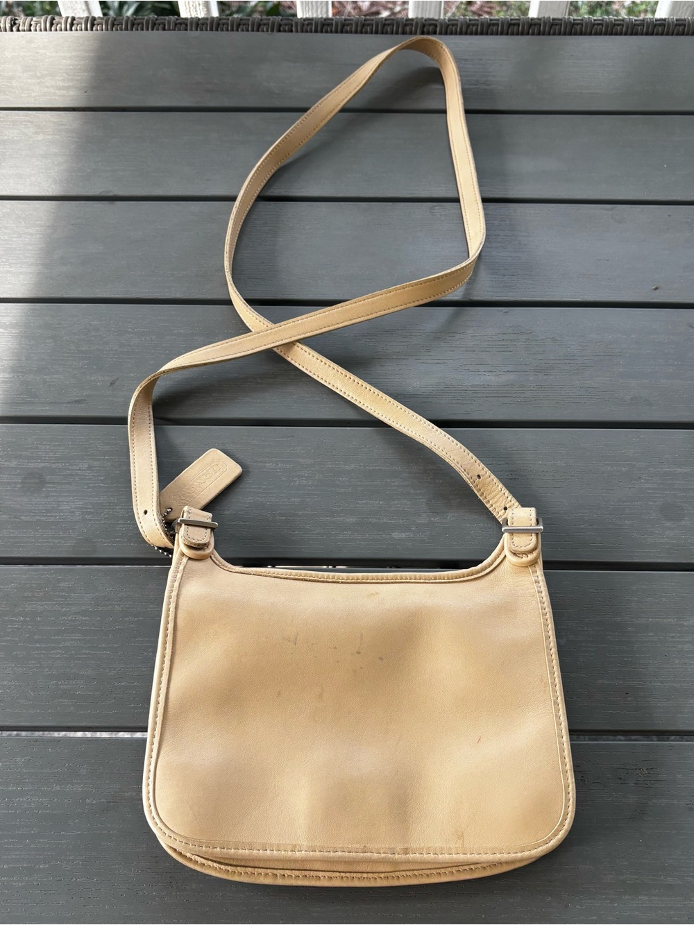 Vintage Coach Slim Mini Hippie Flap Bag Style 9142 Made In USA Leather in Cream